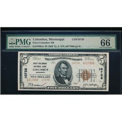 1929 $5 Columbus National Bank Note PMG 66EPQ