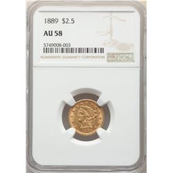 1889 $2 1/2 Liberty Head Quarter Eagle Gold Coin NGC AU58