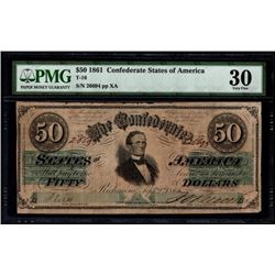 1861 $50 Confederate States of America Note PMG 30