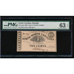 10 Cent 1862 Raleigh NC Obsolete Note PMG 63EPQ