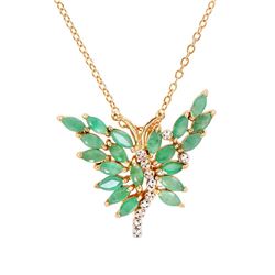 Plated 18KT Yellow Gold 3.50ctw Emerald and Diamond Pendant with Chain