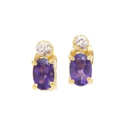 Plated 18KT Yellow Gold 0.75ctw Amethyst and Diamond Earrings