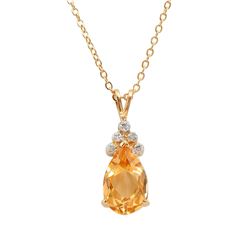 Plated 18KT Yellow Gold 3.75ct Citrine and Diamond Pendant with Chain