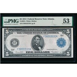 1914 $5 Atlanta Federal Reserve Note PMG 53