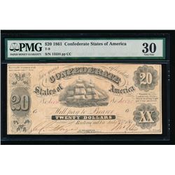 1861 $20 Confederate States of America Note PMG 30