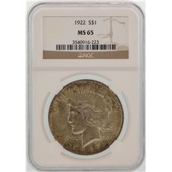 1922 $1 Peace Silver Dollar Coin NGC MS65