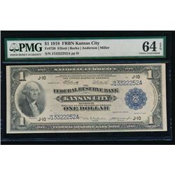 1918 $1 Kansas City Federal Reserve Bank Note PMG 64EPQ