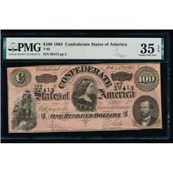 1864 $100 Confederate States of America Note PMG 35EPQ