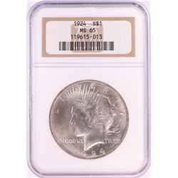 1924 $1 Peace Silver Dollar Coin NGC MS65