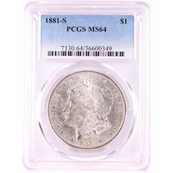 1881-S $1 Morgan Silver Dollar Coin PCGS MS64 Nice Toning