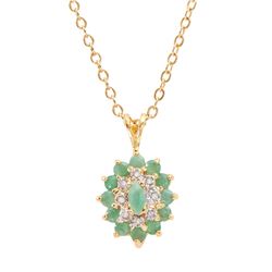 Plated 18KT Yellow Gold 1.00ctw Emerald and Diamond Pendant with Chain