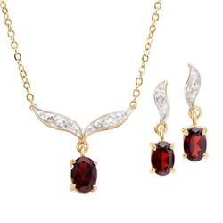 Plated 18KT Yellow Gold 1.70ctw Garnet and Diamond Pendant with Chain and Earrings