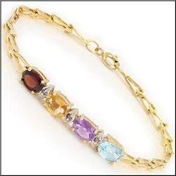 Plated 18KT Yellow Gold 3.02ctw Multi Color Gemstone and Diamond Bracelet