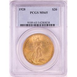 1928 $20 St. Gaudens Double Eagle Gold Coin PCGS MS65
