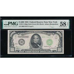 1934 $1000 New York Federal Reserve Note PMG 58EPQ