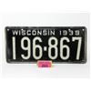 Image 1 : Rare USA 1939 Wisconsin License Plate