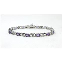 6.02 CTW Amethyst & Diamond Tennis Bracelet