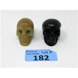 2 Carved Gemstone Stone Skulls - 2" Diameter