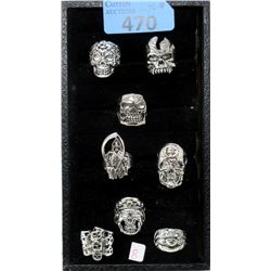 8 New Biker Style Metal Rings - Assorted Sizes