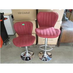 Pair of New Burgundy Fabric Upholstered Stools