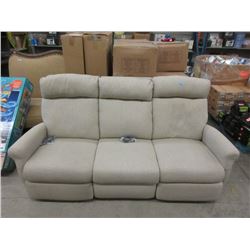 Beige Fabric Upholstered Power Reclining Sofa