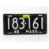 Image 1 : Rare USA 1946 Massachusetts License Plate