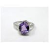 Image 1 : Sterling Silver Amethyst & Diamond Solitaire Ring