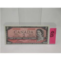 1954 Canadian $2 Bank Note - JG Prefix