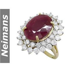 Gem Certifed 7.50 ct Ruby & VS Diamond Ring 14kt Gold