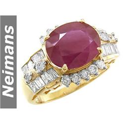 Vintage 7.25 ct Certified Ruby & Diamond Ring 14kt Gold