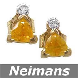 Certified .50 ct Citrine & Diamond Stud Earrings 14kt