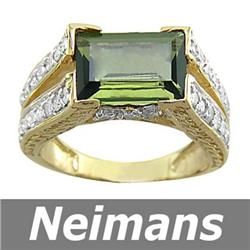Certified 3.50 ct Tourmaline & VS Diamond Ring 14k Gold