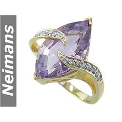 Certified 6.25 ct Amethyst & VS Diamond Ring 14K Gold