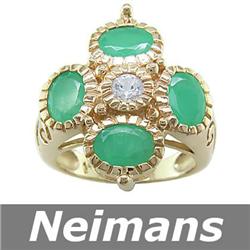 Vintage 3.75 ct Certified Emerald & Sapphire Ring 14kt