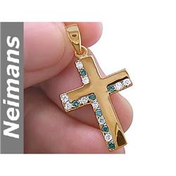 Certified .50 ct Blue & White Diamond Cross Pendant 14k