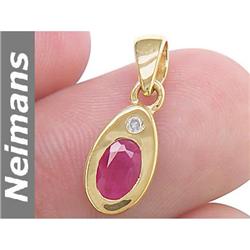 Neimans .75 ct Ruby & Diamond Pendant 14kt Gold CERT