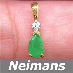 Gem Certified .50 ct Emerald & Diamond Pendant 14k Gold