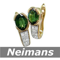 Neimans 1.75 ct Green Tourmaline & Diamond Earrings 14k