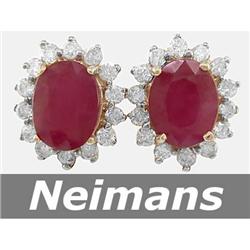 Certified 5.25 ct Ruby & VS Diamond Stud Earrings 14kt