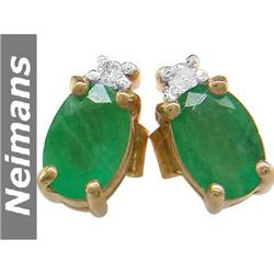 Certified 1.25 ct Emerald & Diamond Stud Earrings 14kt