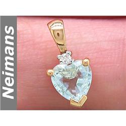 Certified .75 ct Blue Topaz & Diamond Pendant 14kt Gold