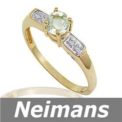 Certified .75 ct Green Amethyst & Diamond Ring 14k Gold