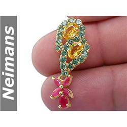 Vintage 3.25 ct Green, Yellow Sapphire & Ruby Pendant