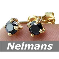 Certified .75 ct Black Diamond Stud Earrings 14kt Gold