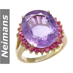 Antique 10.75 ct Gem Certified Amethyst & Ruby Ring 14K