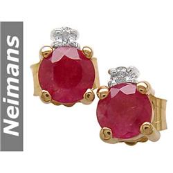 USGL Certified 1.00 ct Ruby & Diamond Stud Earrings 14k