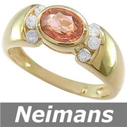 Certified 1.00 ct Orange Sapphire & Diamond Ring 14kt