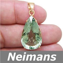 USGL Certified 17.75 ct Green Amethyst Pendant 14K Gold