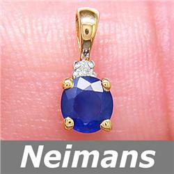 Certified .75 ct Sapphire & Diamond Pendant 14kt Gold