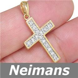 Neimans .25 ct Certified Diamond Cross Pendant 14K Gold
